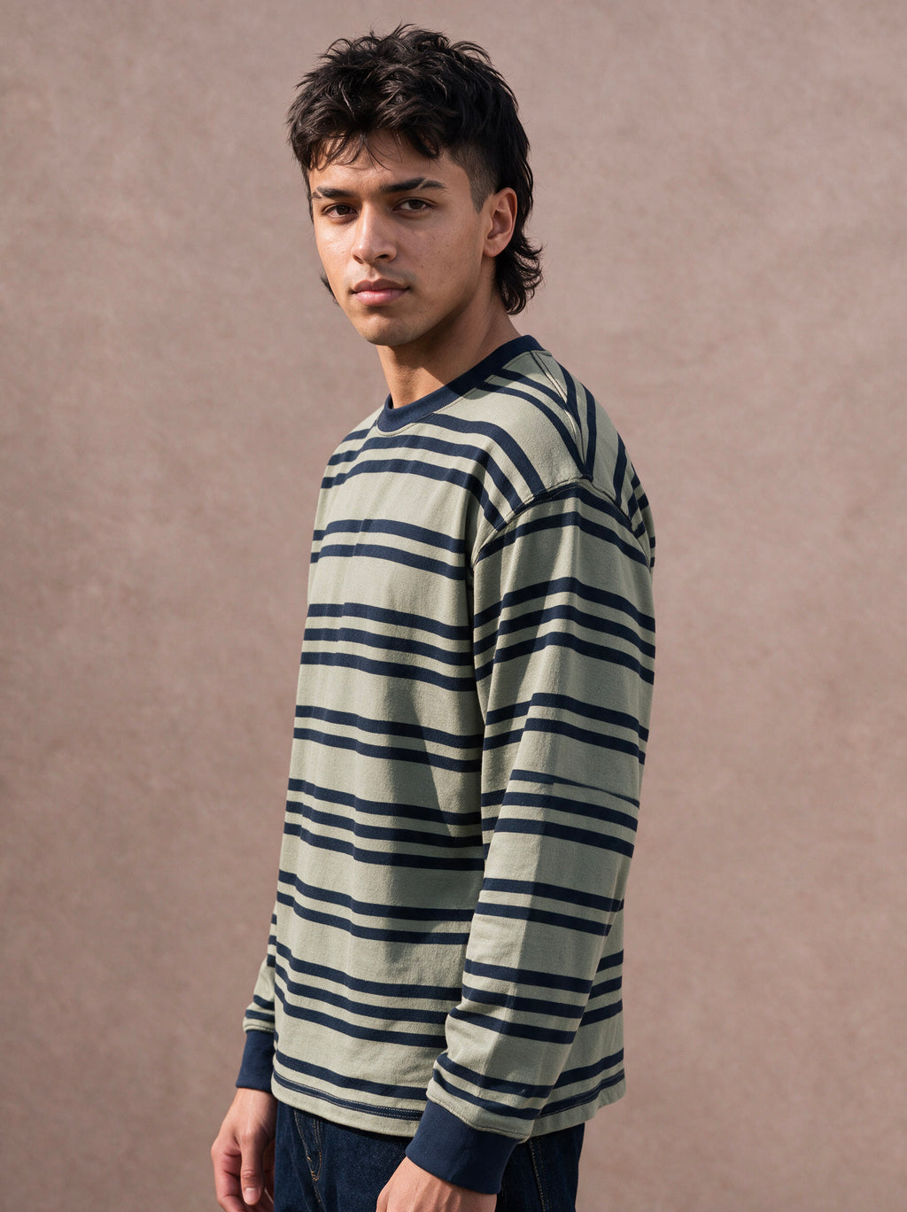 The Everyday Stripe Crewneck (Moss)