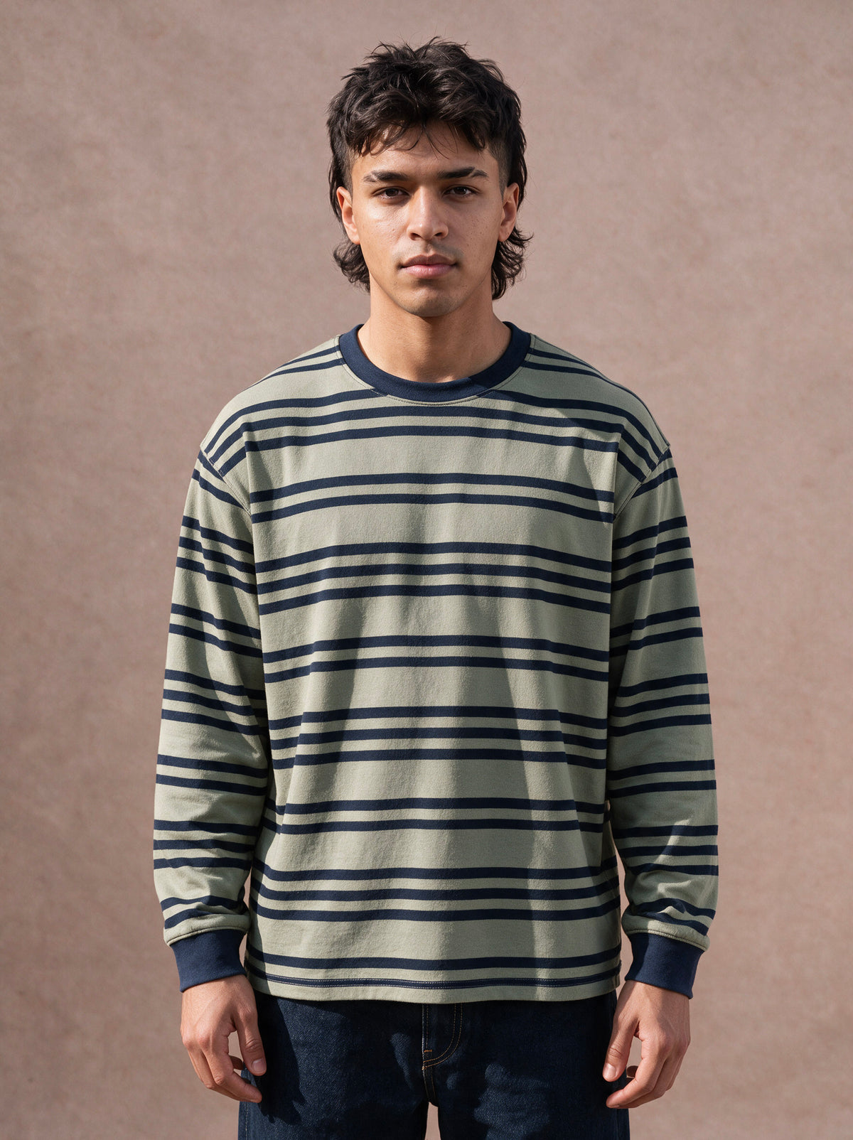 The Everyday Stripe Crewneck (Moss)