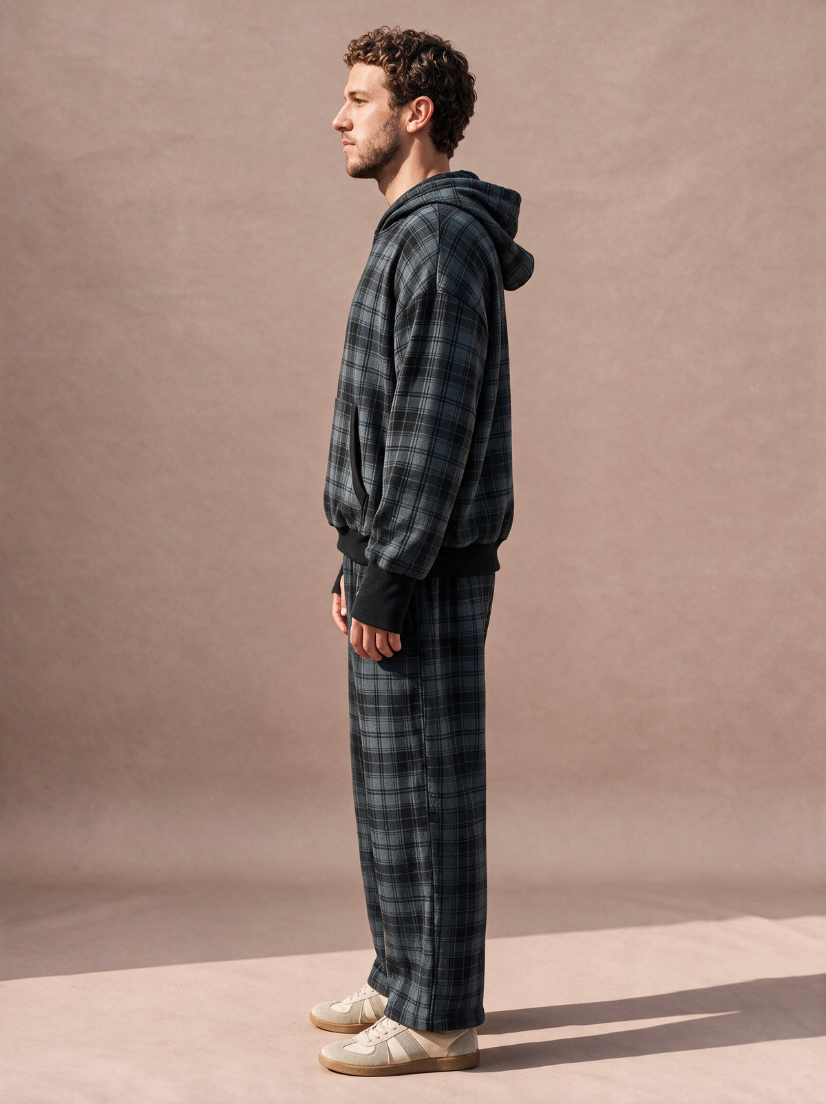 The Shadow Plaid Wide-Leg Pant (Charcoal)