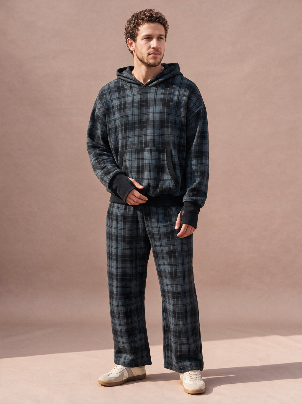 The Shadow Plaid Wide-Leg Pant (Charcoal)