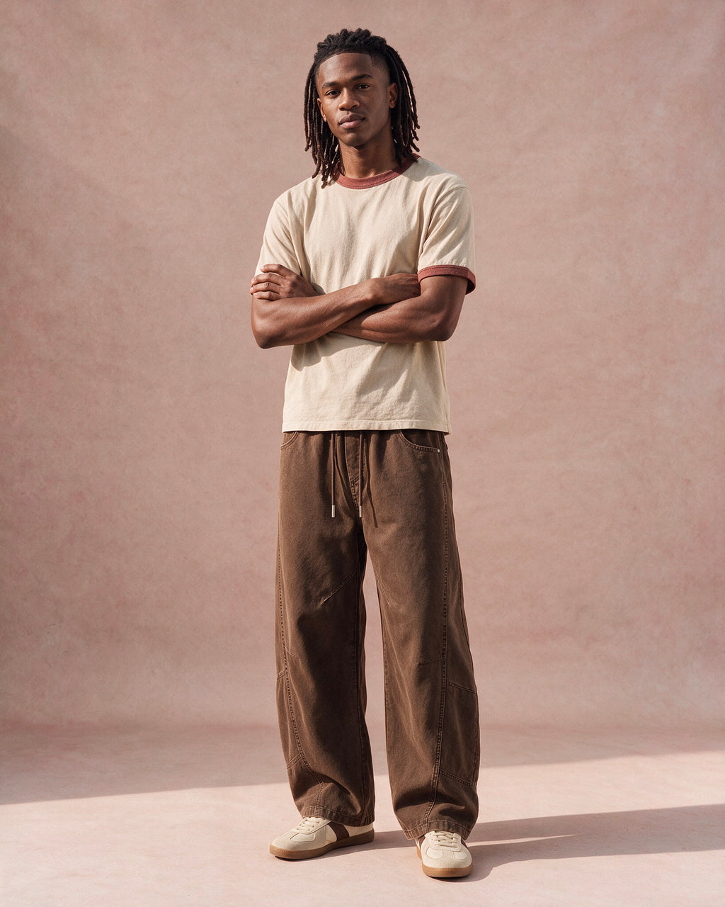 The Washed Panel Drawstring Pant (Dark Brown)
