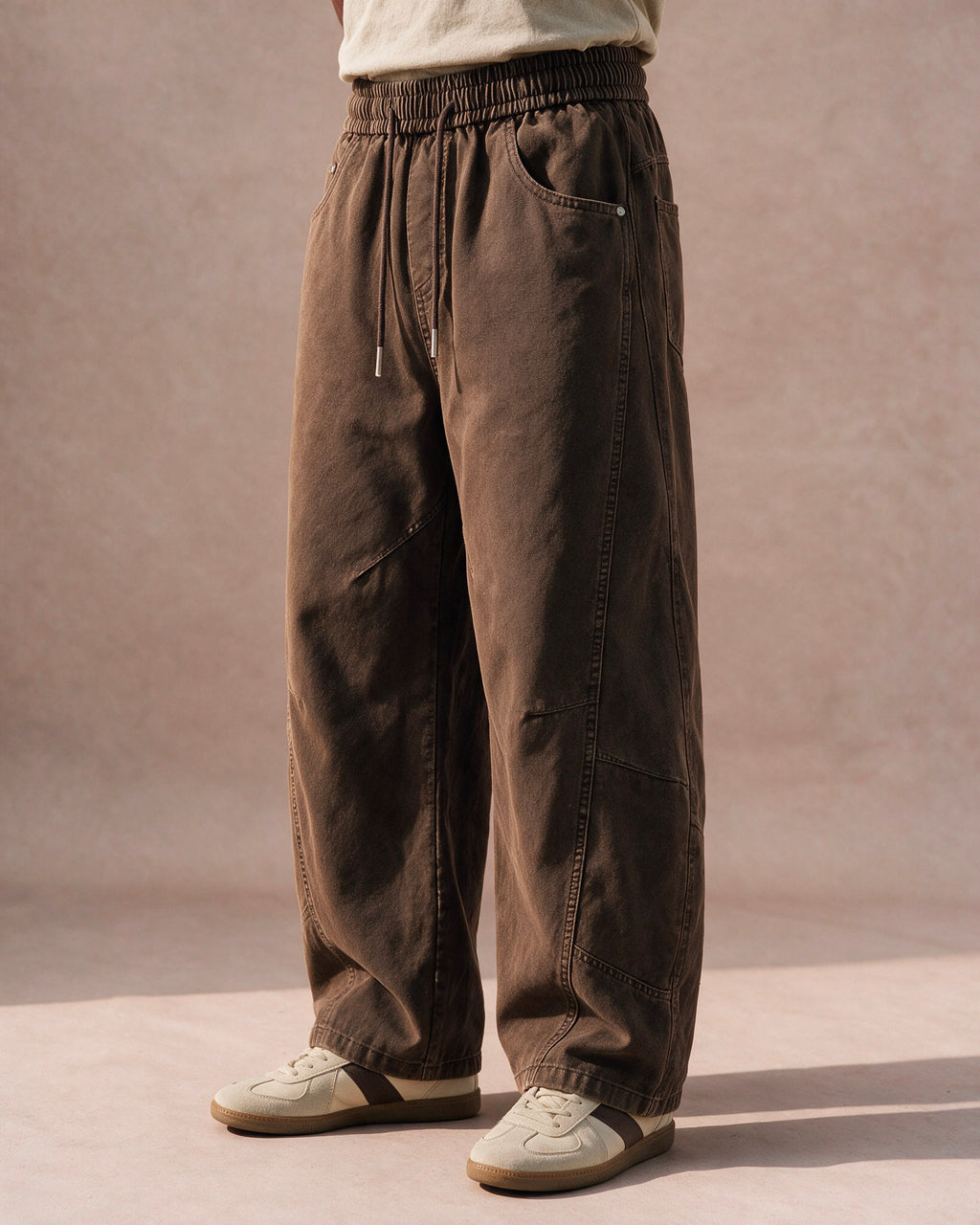The Washed Panel Drawstring Pant (Dark Brown)