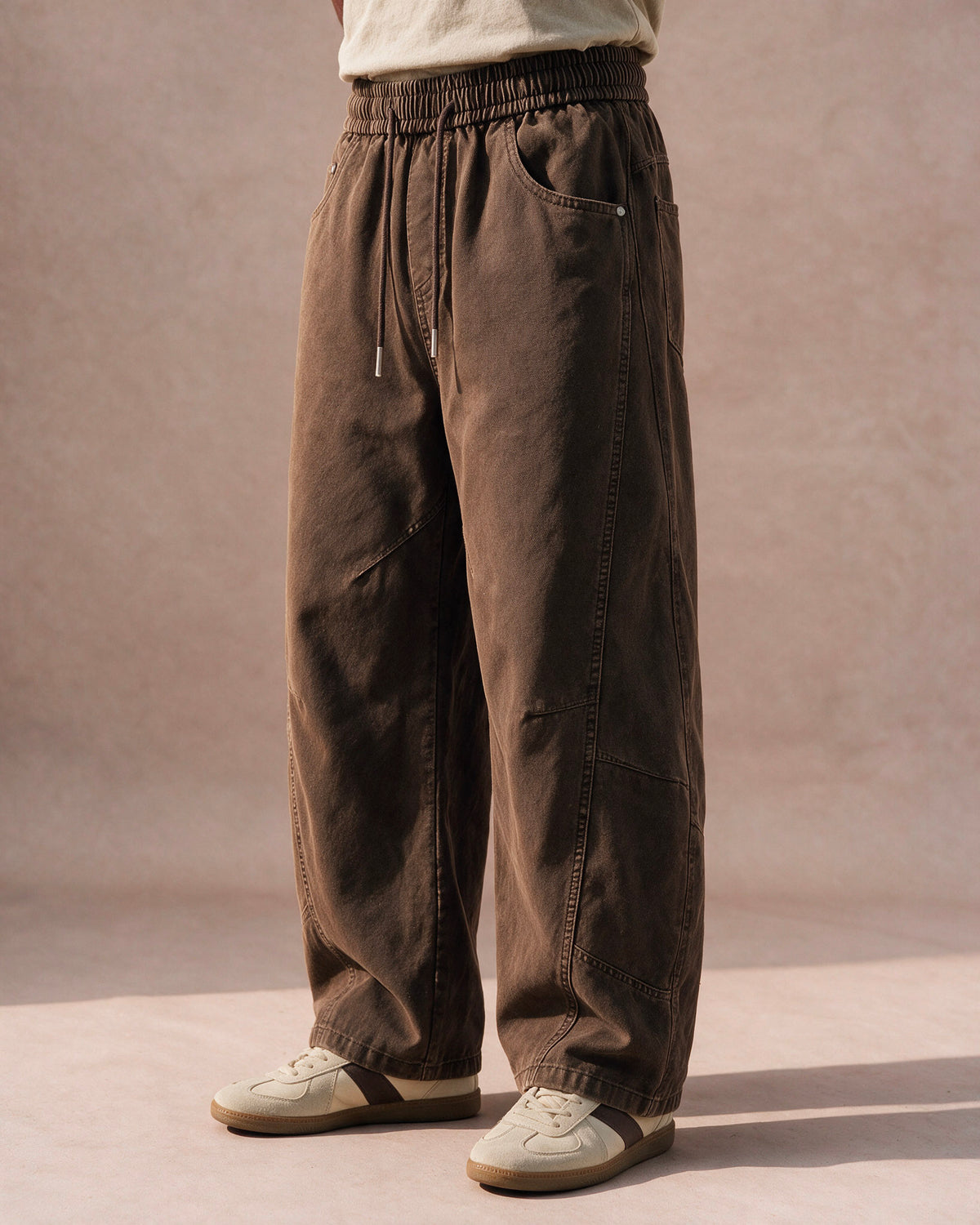 The Washed Panel Drawstring Pant (Dark Brown)