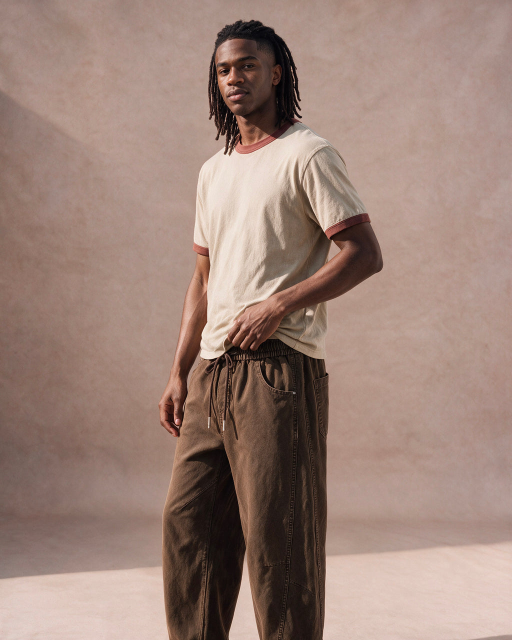 The Washed Panel Drawstring Pant (Dark Brown)
