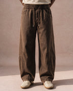 The Washed Panel Drawstring Pant (Dark Brown)