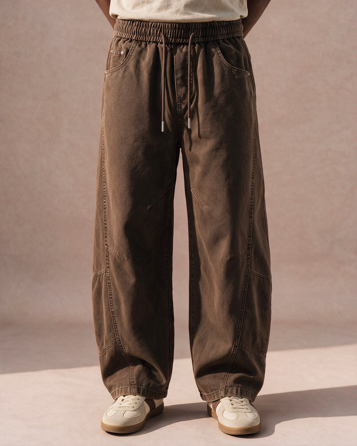 The Washed Panel Drawstring Pant (Dark Brown)