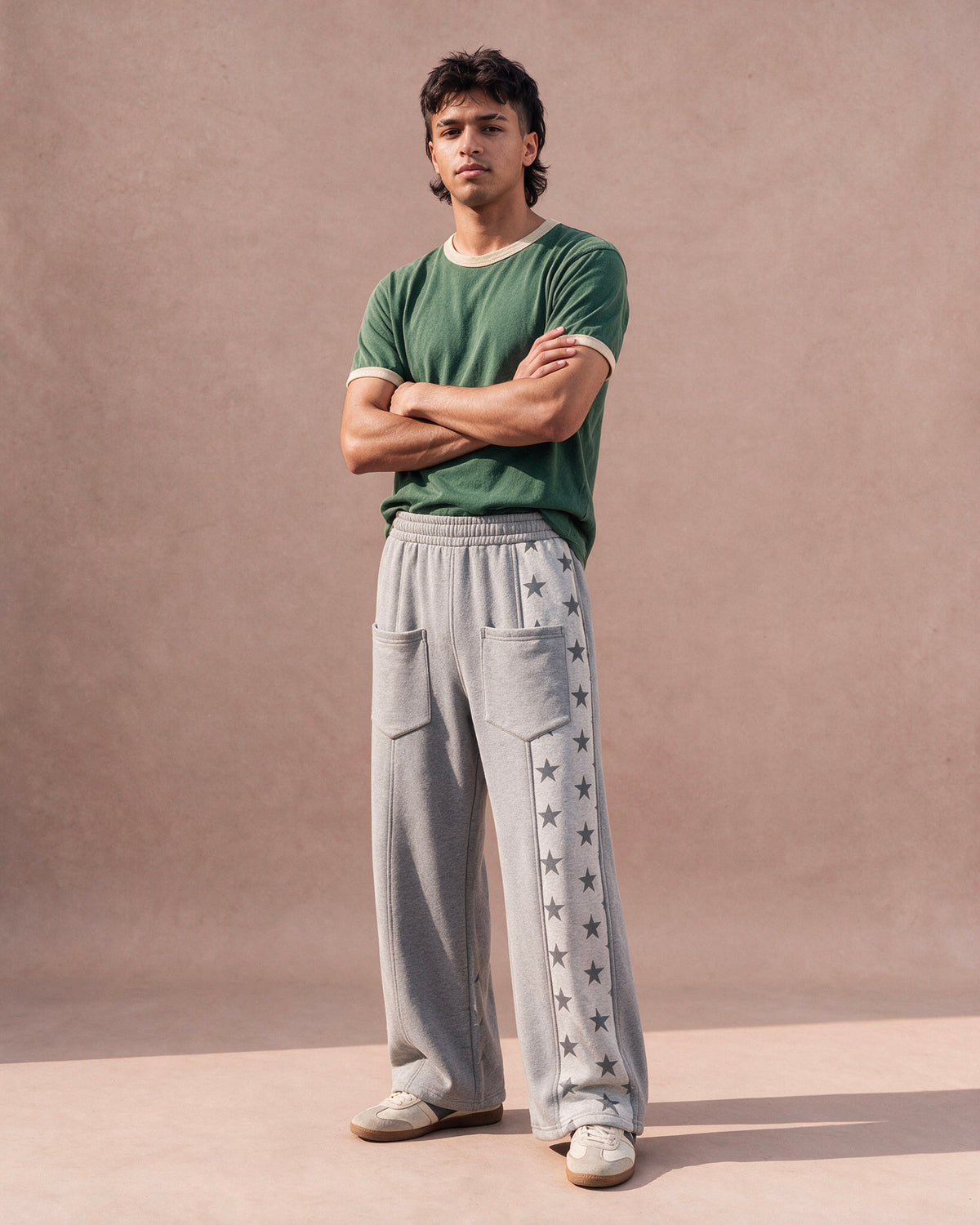 The Star-Panel Wide-Leg Sweatpant (Heather Gray)