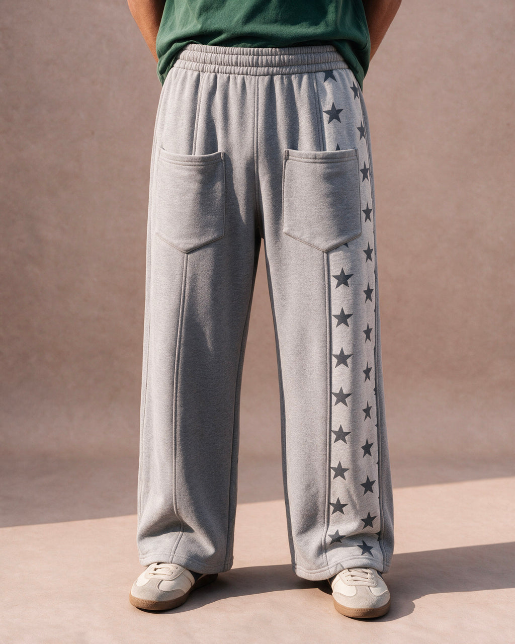 The Star-Panel Wide-Leg Sweatpant (Heather Gray)