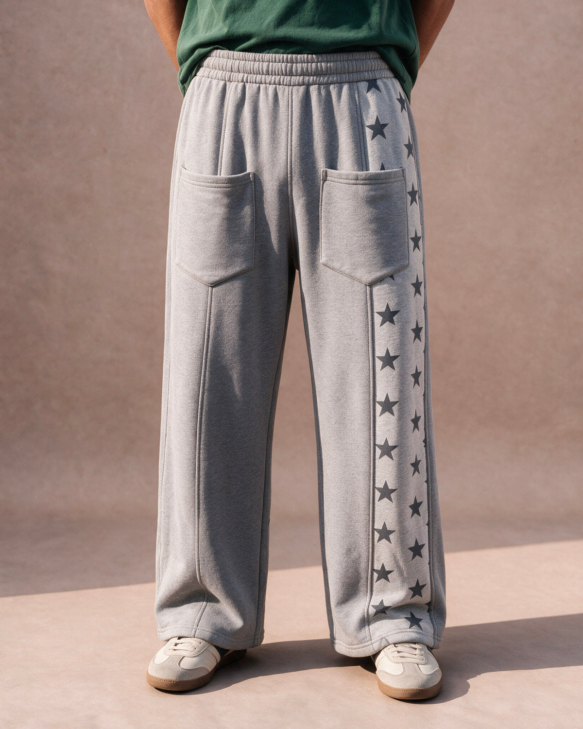 The Star-Panel Wide-Leg Sweatpant (Heather Gray)