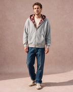 The Detachable Plaid Scarf Zip Hoodie (Heather Gray)