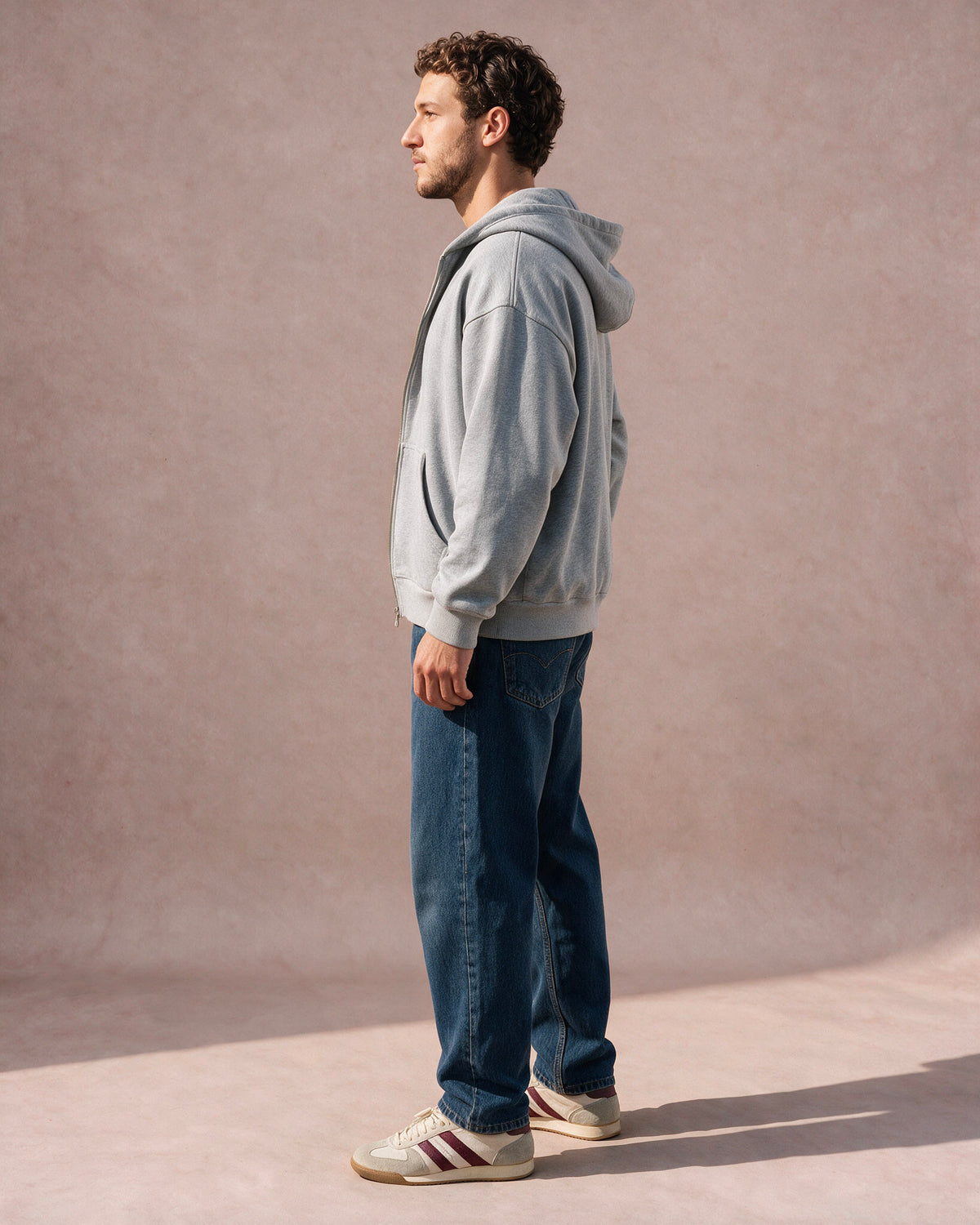 The Detachable Plaid Scarf Zip Hoodie (Heather Gray)