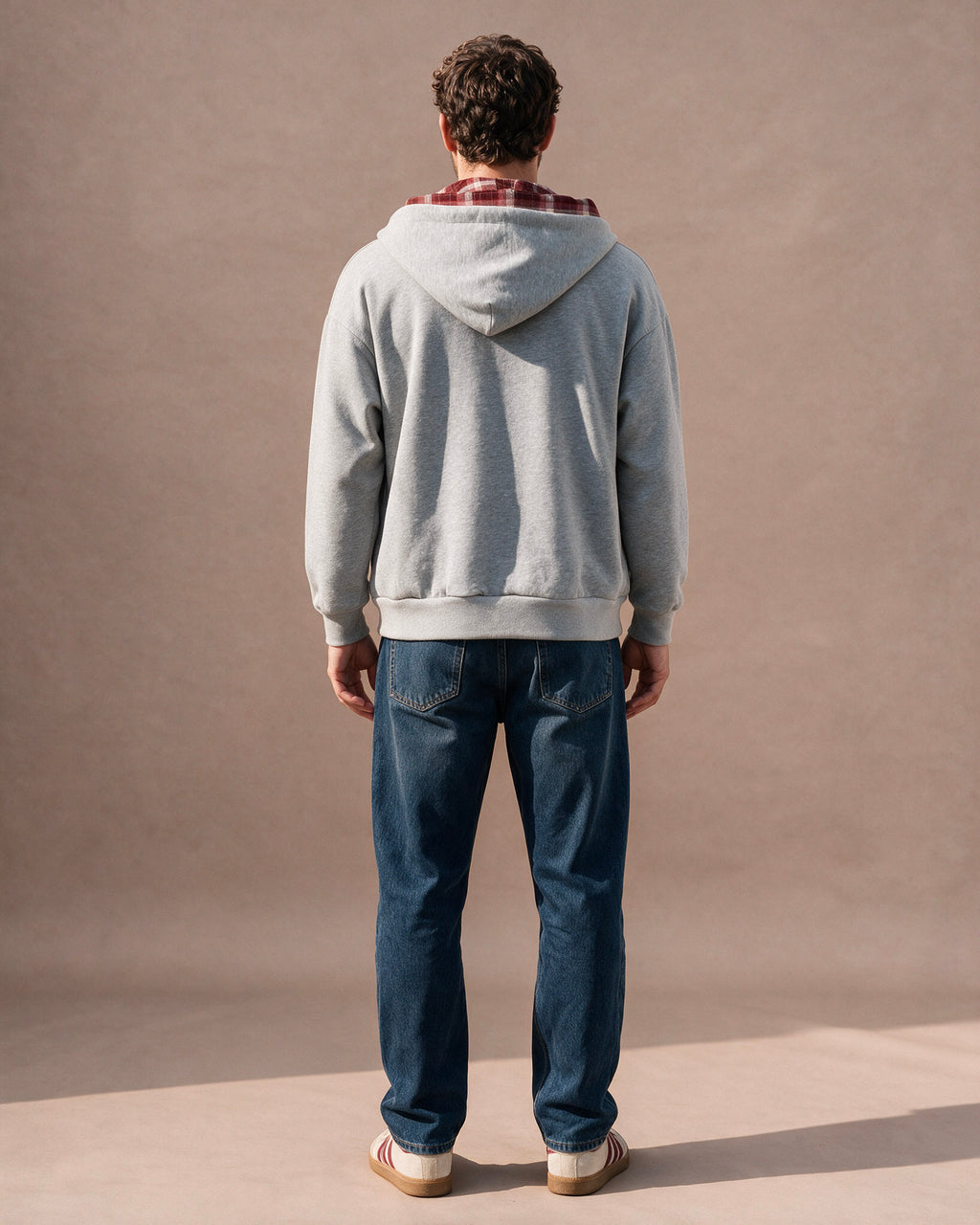 The Detachable Plaid Scarf Zip Hoodie (Heather Gray)