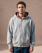 The Detachable Plaid Scarf Zip Hoodie (Heather Gray)
