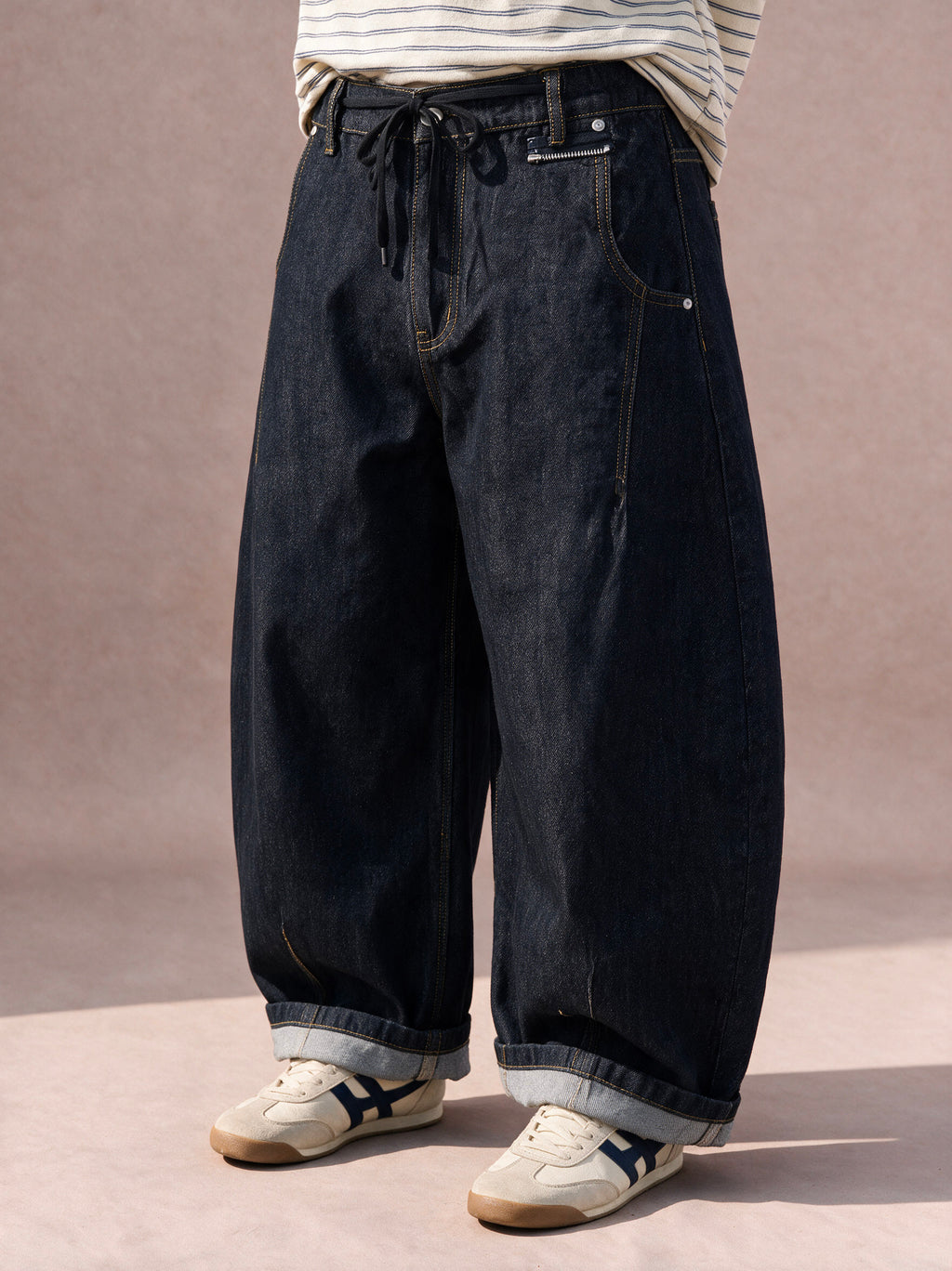 The Drawstring Barrel Jean (Dark Indigo)