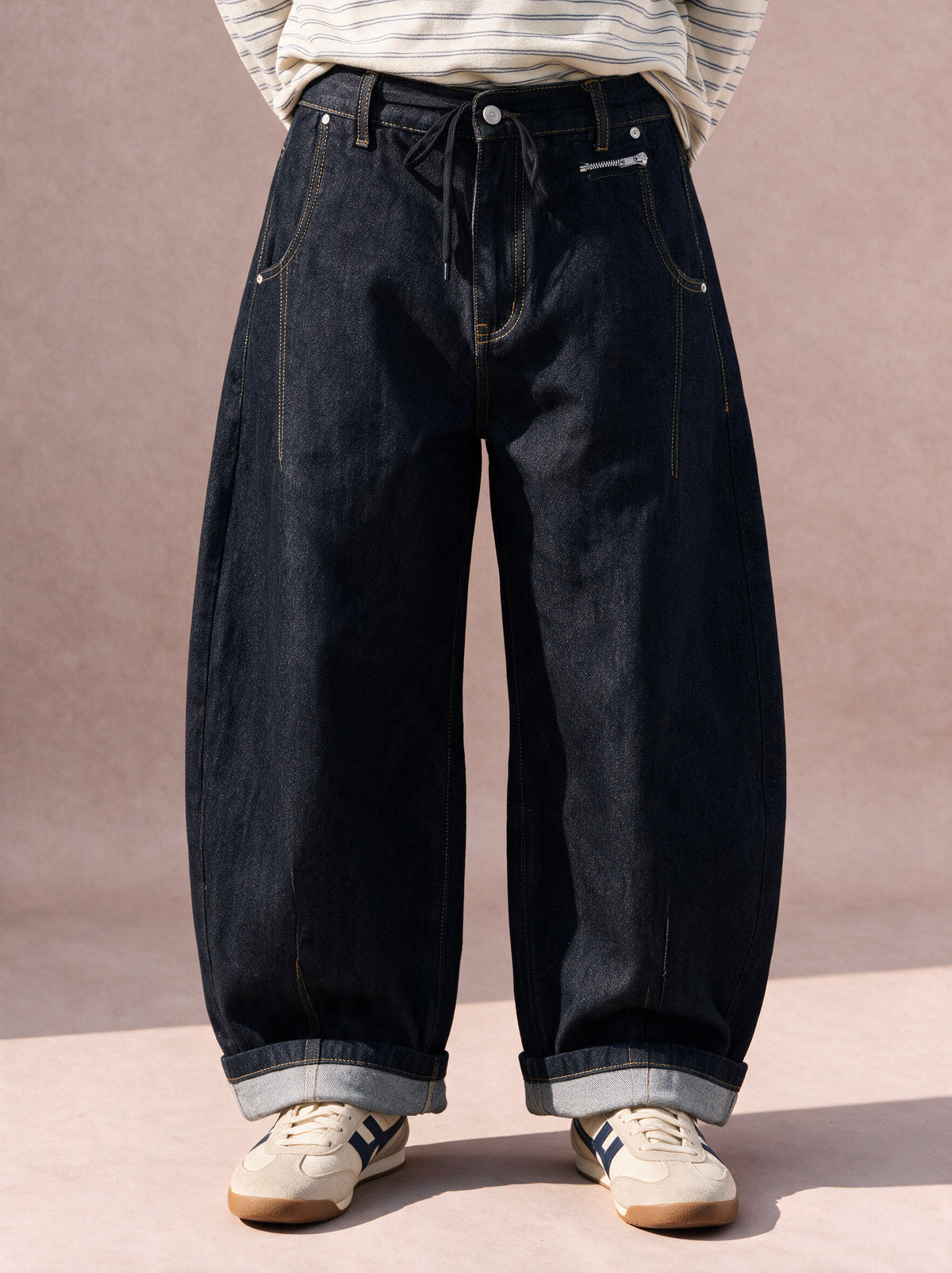 The Drawstring Barrel Jean (Dark Indigo)