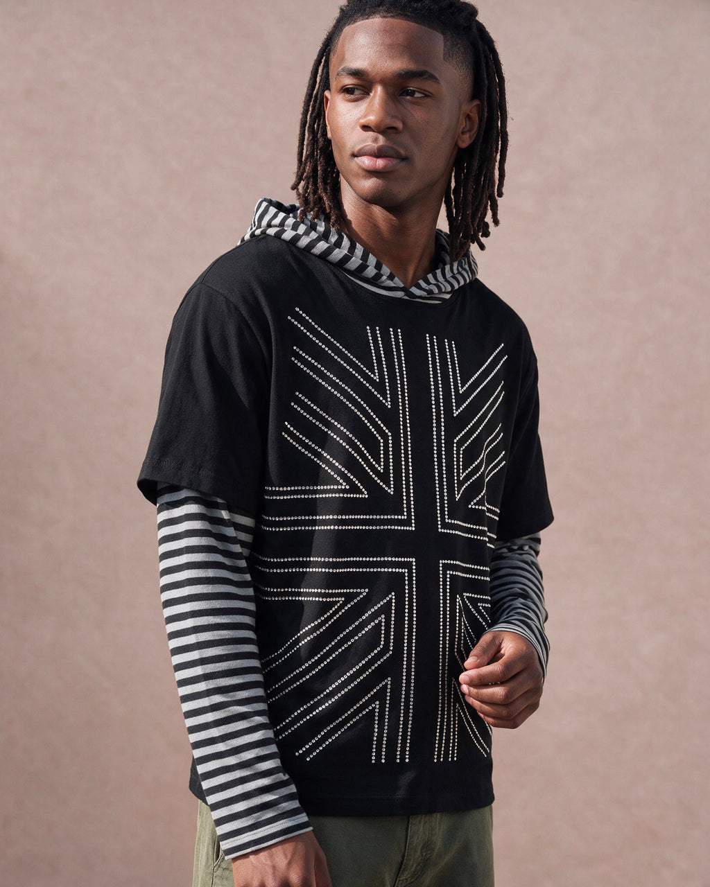 The Studded Layered Hoodie Tee (Black)
