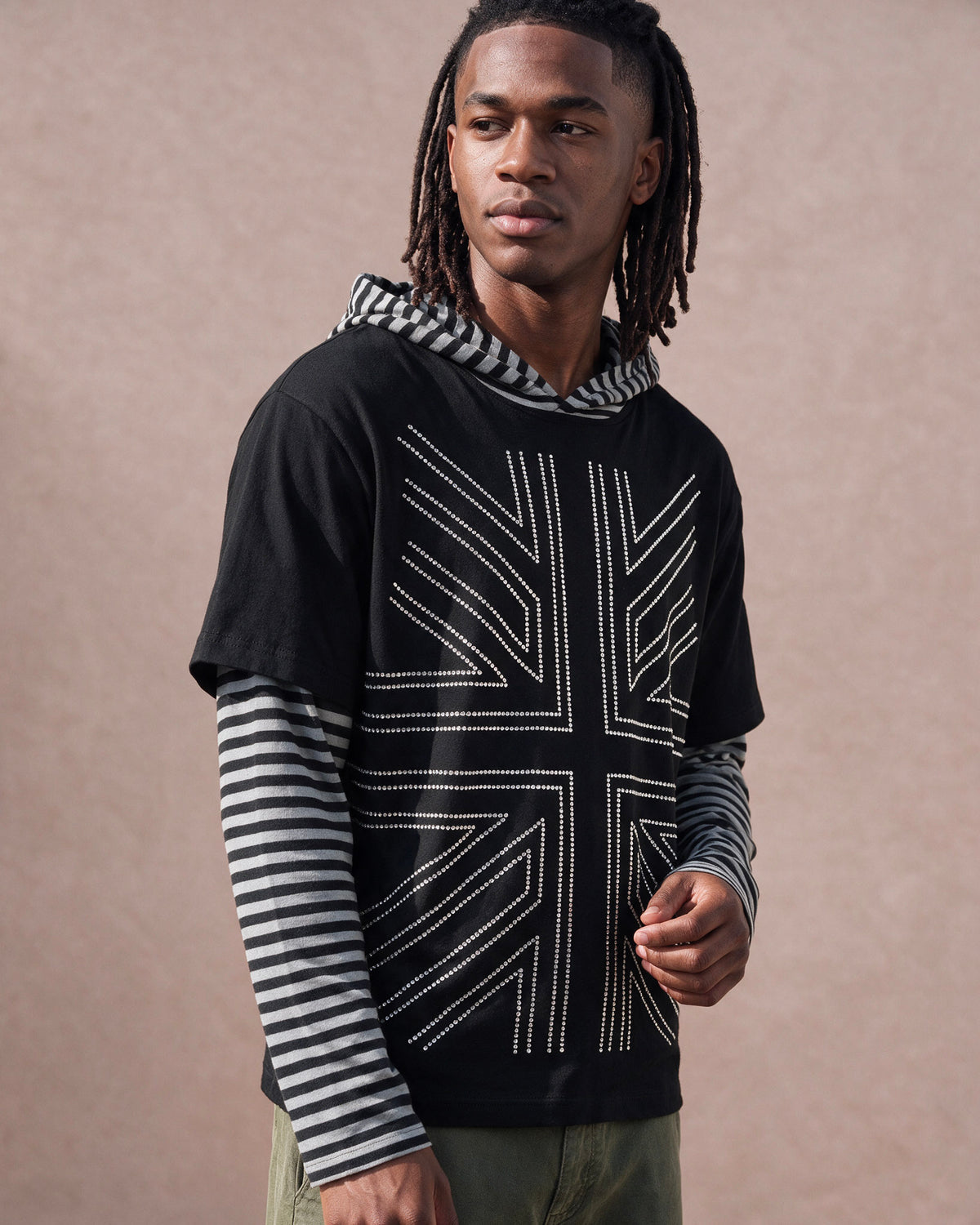 The Studded Layered Hoodie Tee (Black)