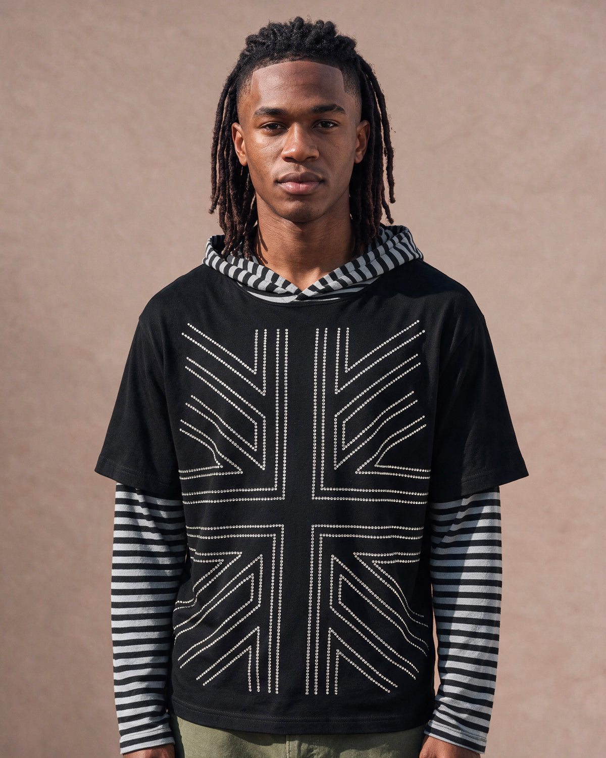 The Studded Layered Hoodie Tee (Black)