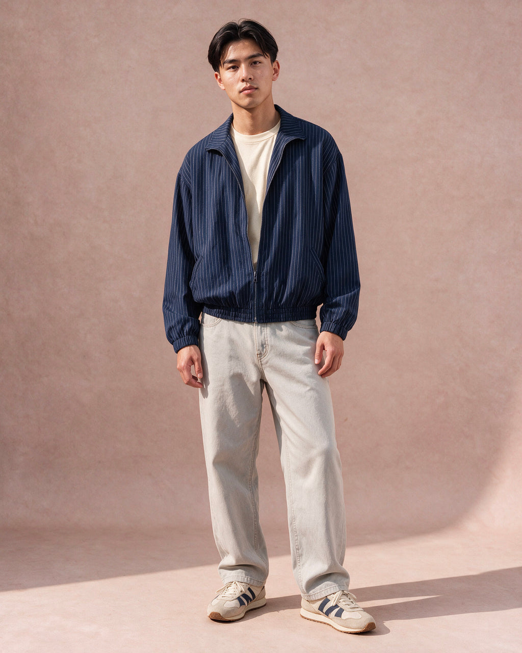 The Pinstripe Zip Jacket (Navy)