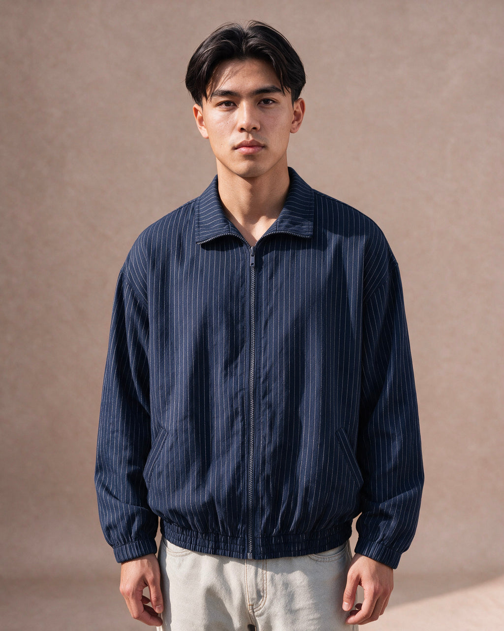 The Pinstripe Zip Jacket (Navy)