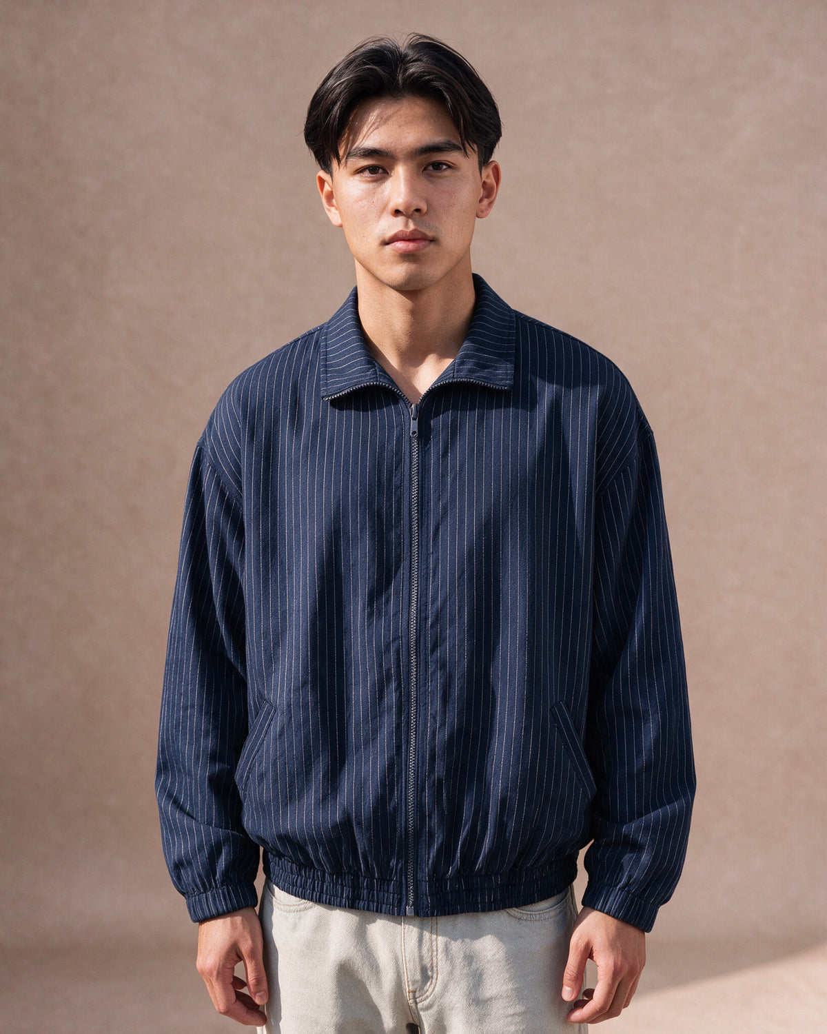 The Pinstripe Zip Jacket (Navy)