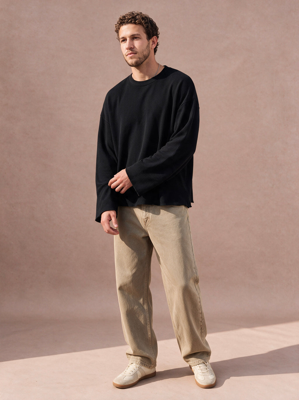 The Raw Edge Waffle Crewneck (Black)