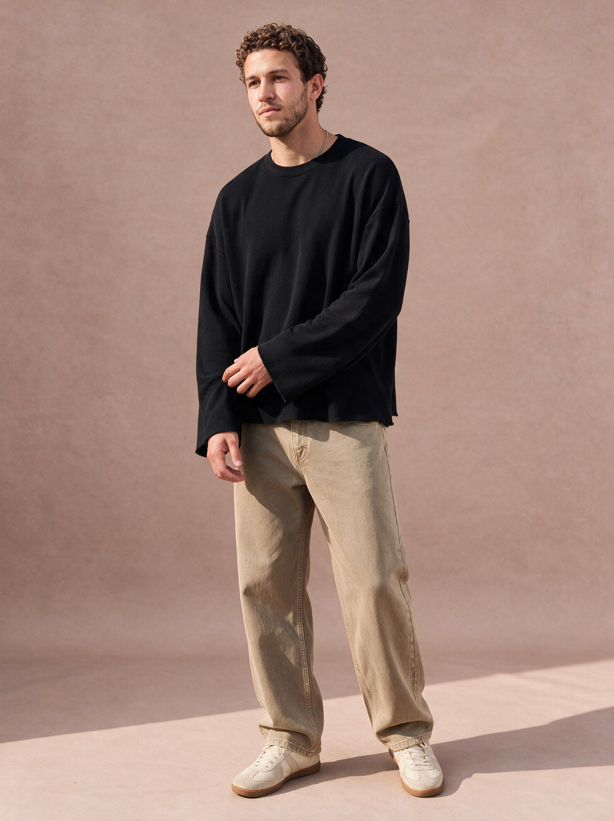 The Raw Edge Waffle Crewneck (Black)