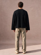 The Raw Edge Waffle Crewneck (Black)