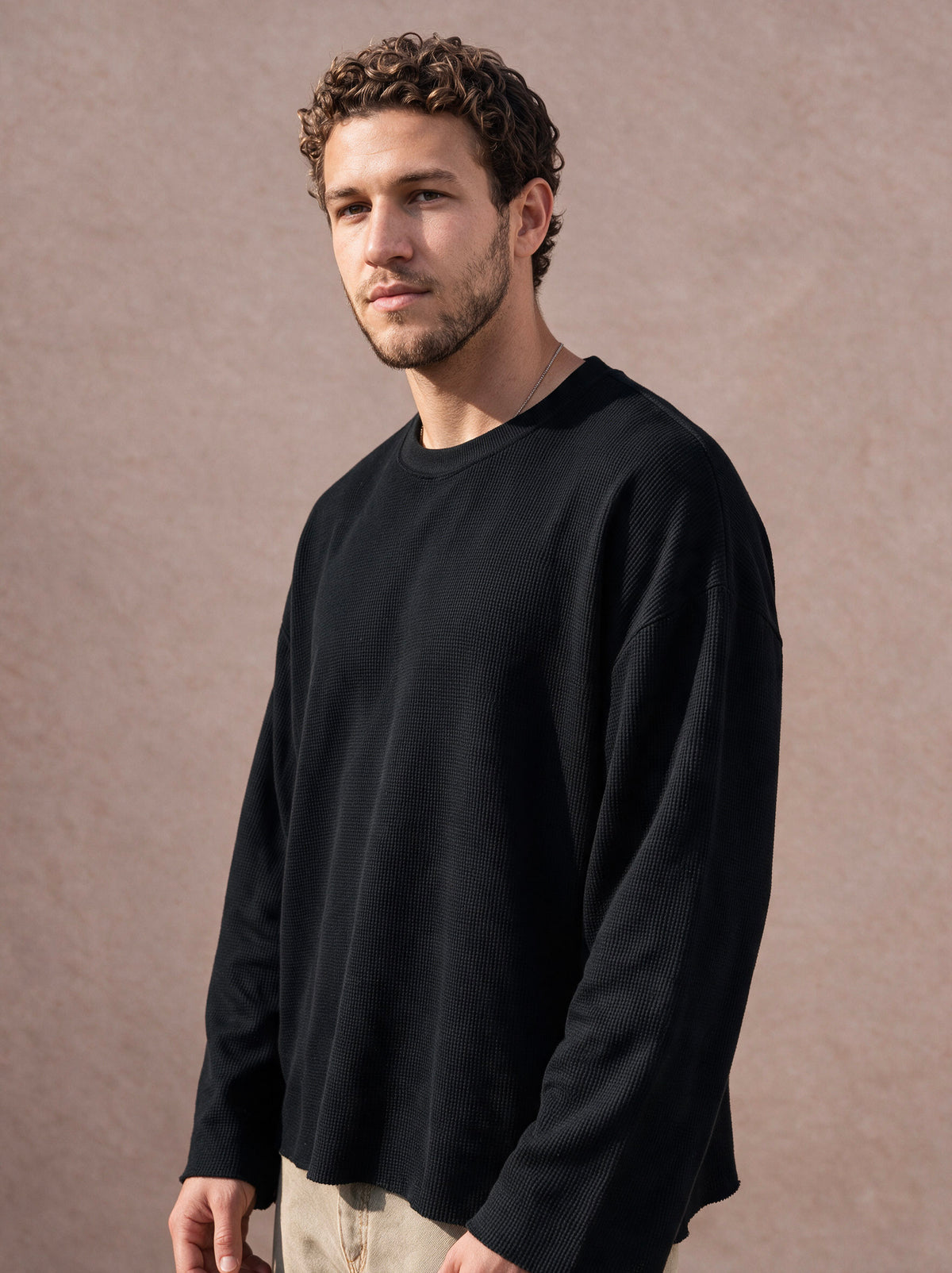 The Raw Edge Waffle Crewneck (Black)