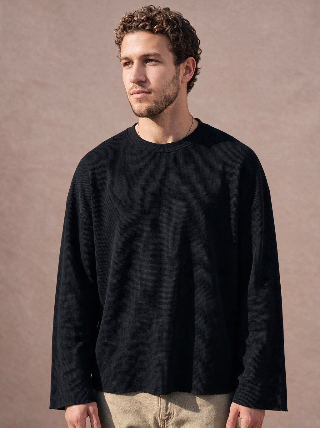 The Raw Edge Waffle Crewneck (Black)