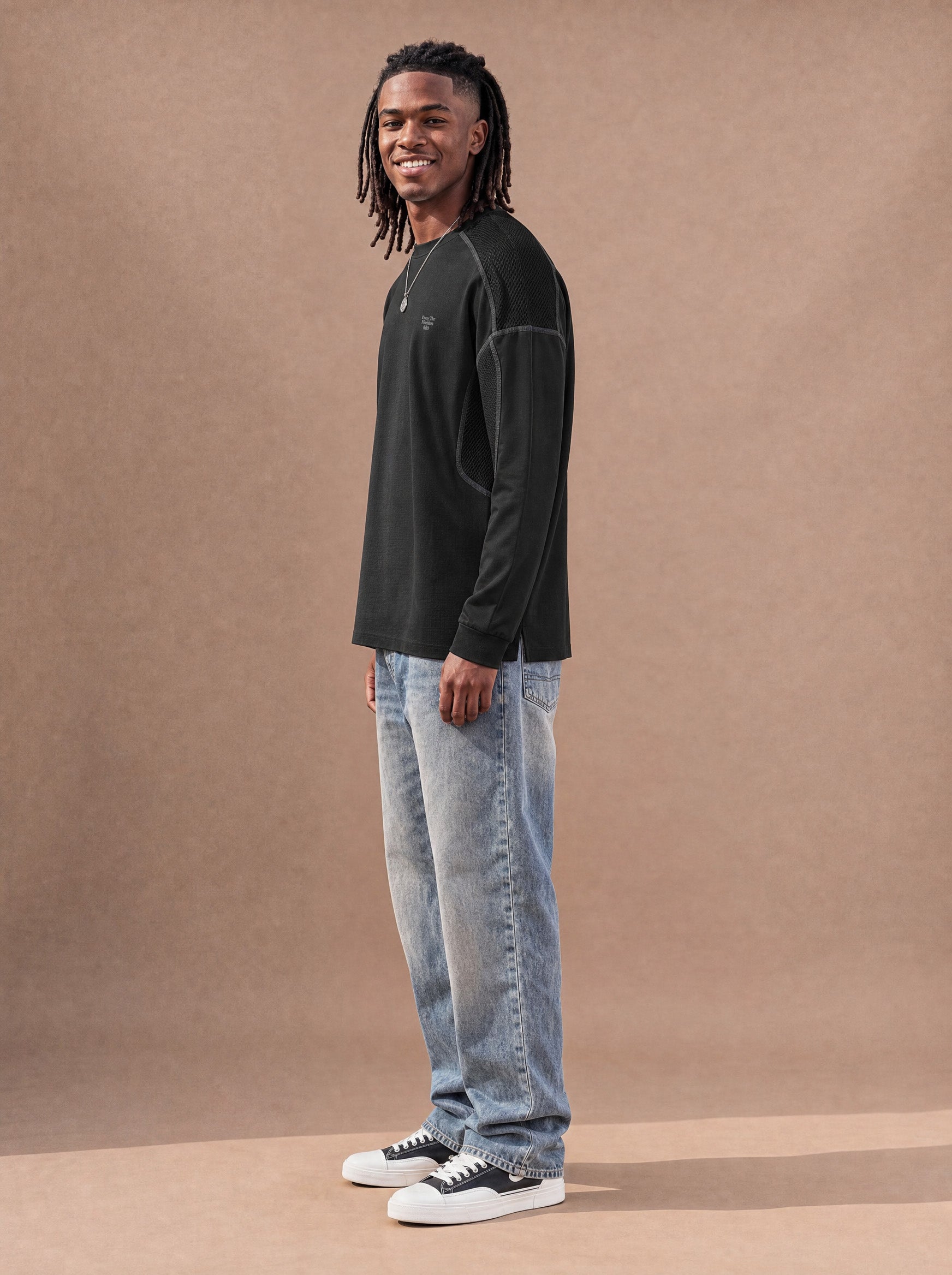 The Long-Sleeve Mesh Route Crewneck (Onyx)