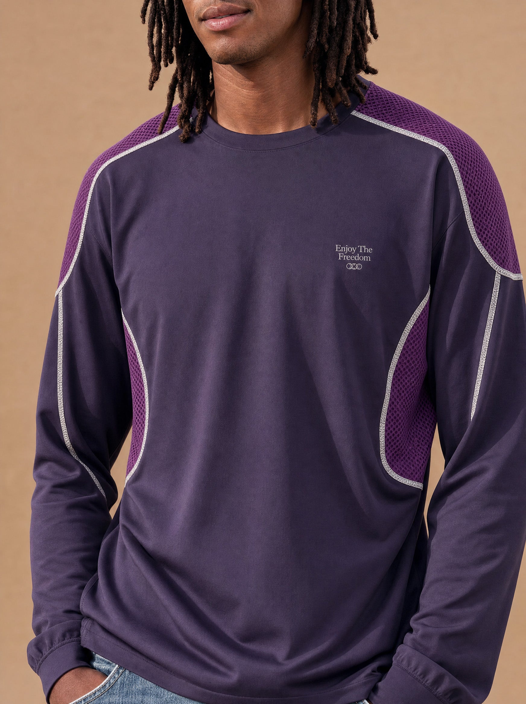 The Long-Sleeve Mesh Route Crewneck (Plum)