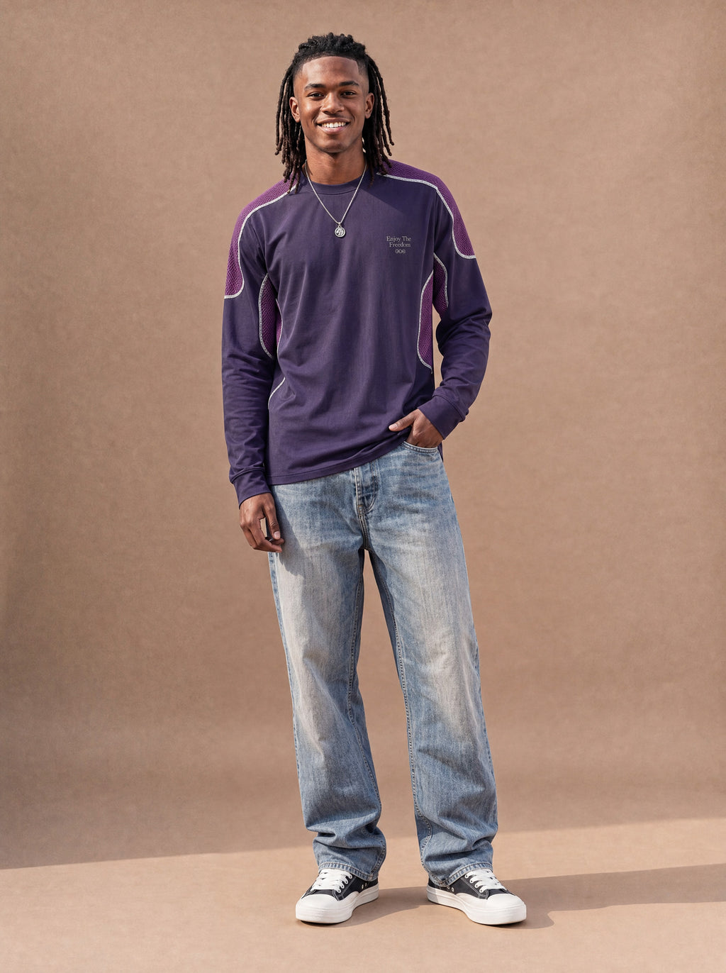 The Long-Sleeve Mesh Route Crewneck (Plum)