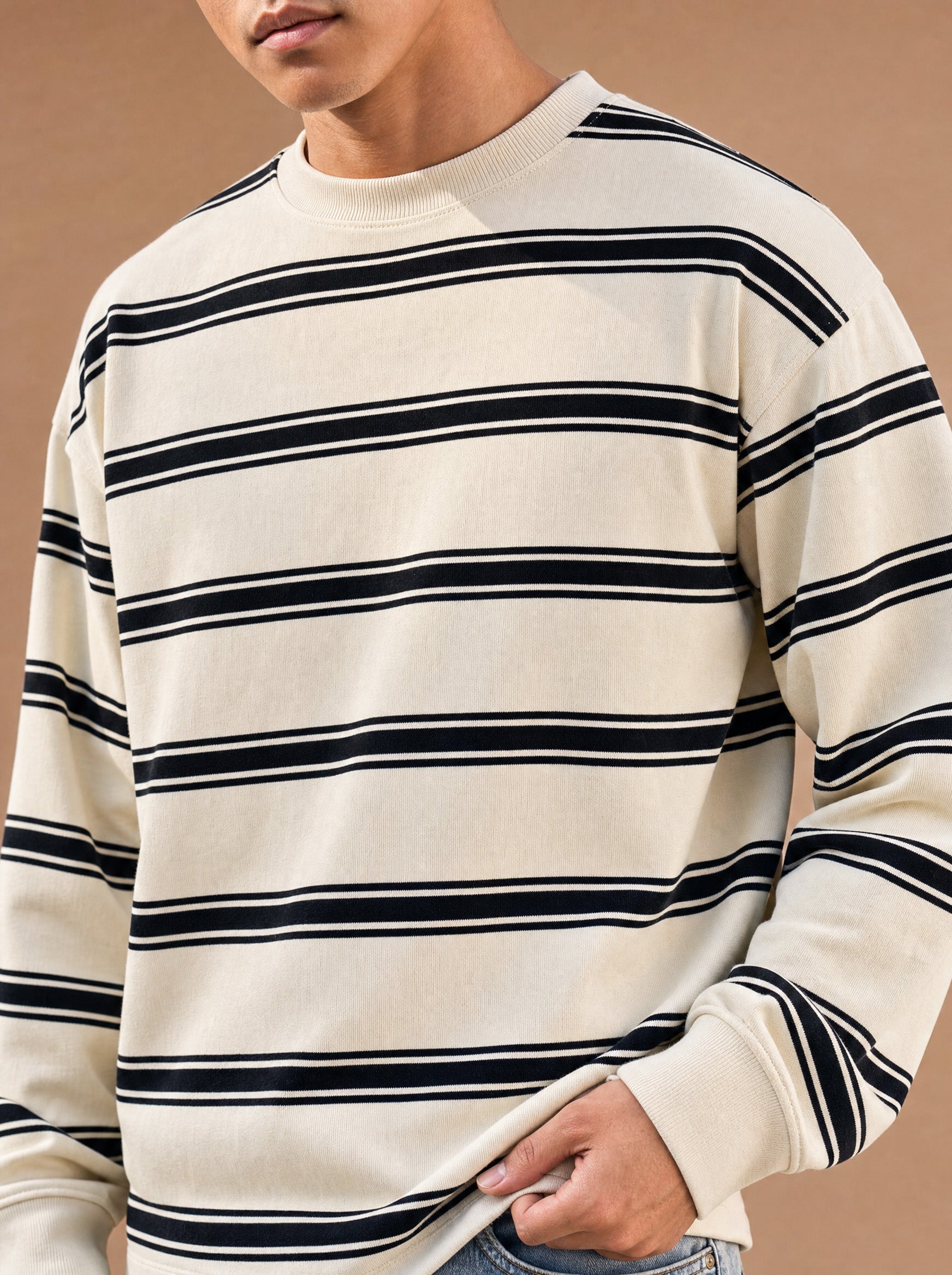 The Slow Morning Stripe Crewneck (Snow)