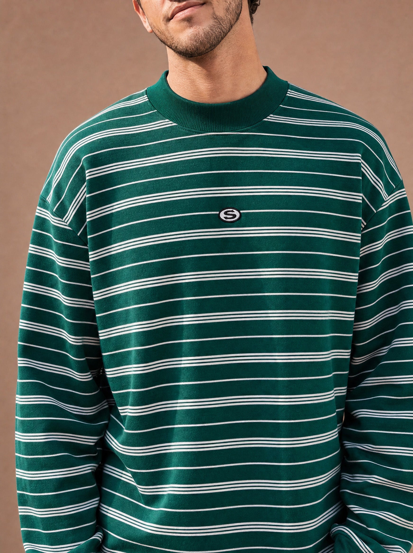 The All-Day Stripe Crewneck Tee (Forest)