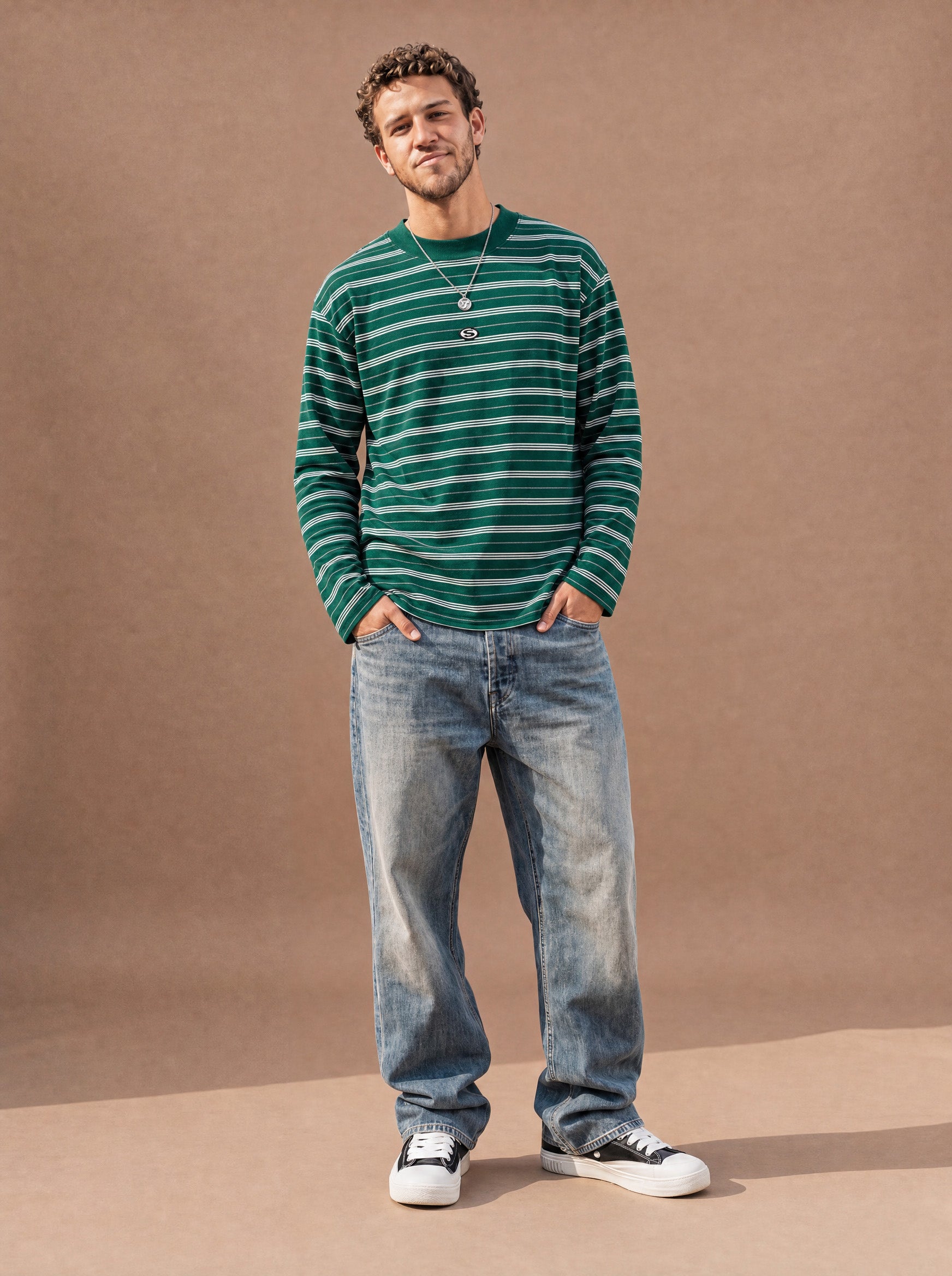 The All-Day Stripe Crewneck Tee (Forest)