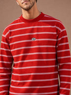 The All-Day Stripe Crewneck Tee (Cranberry)