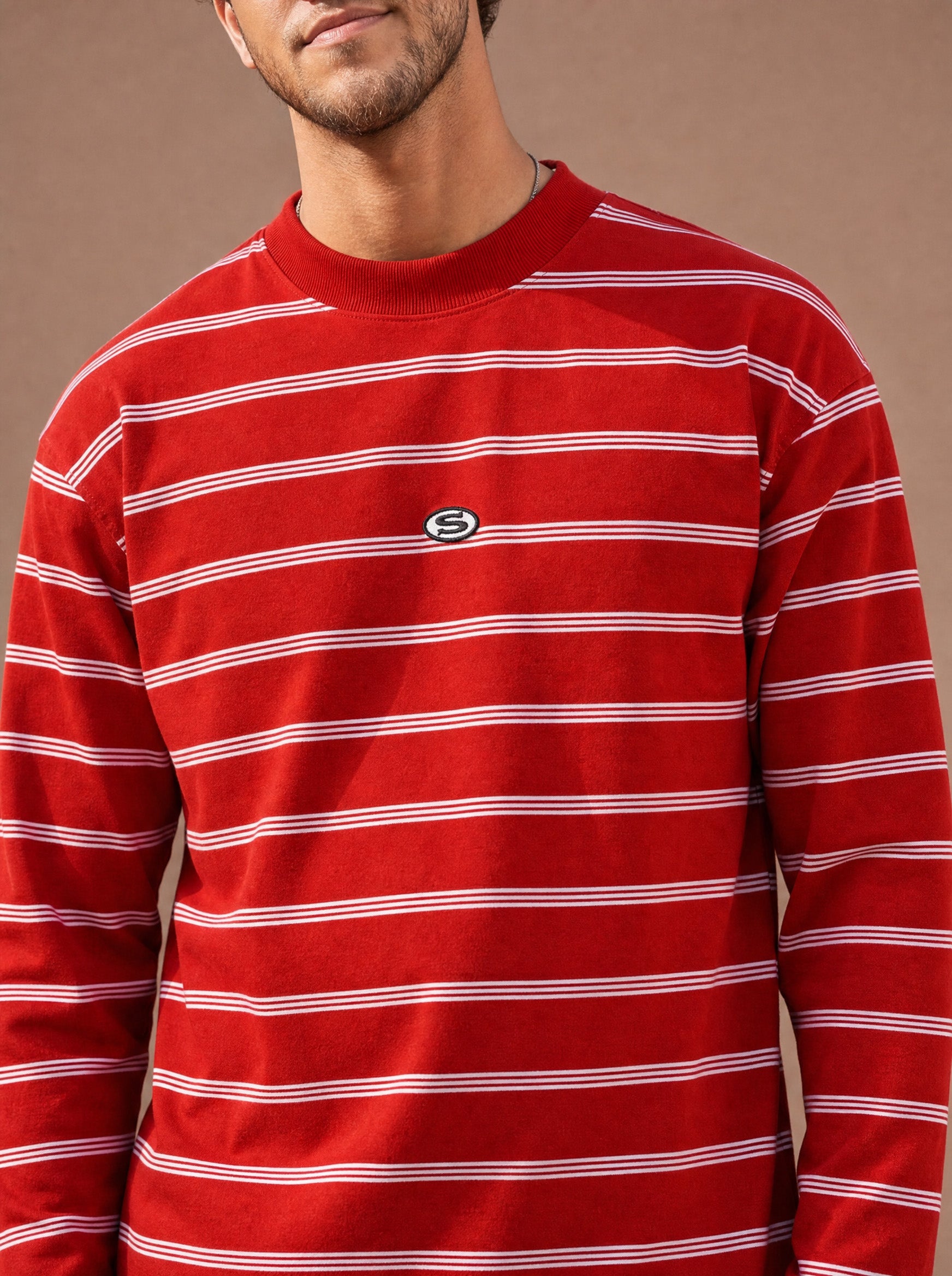 The All-Day Stripe Crewneck Tee (Cranberry)
