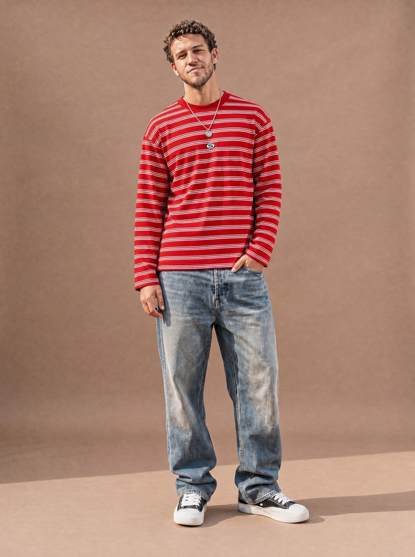 The All-Day Stripe Crewneck Tee (Cranberry)