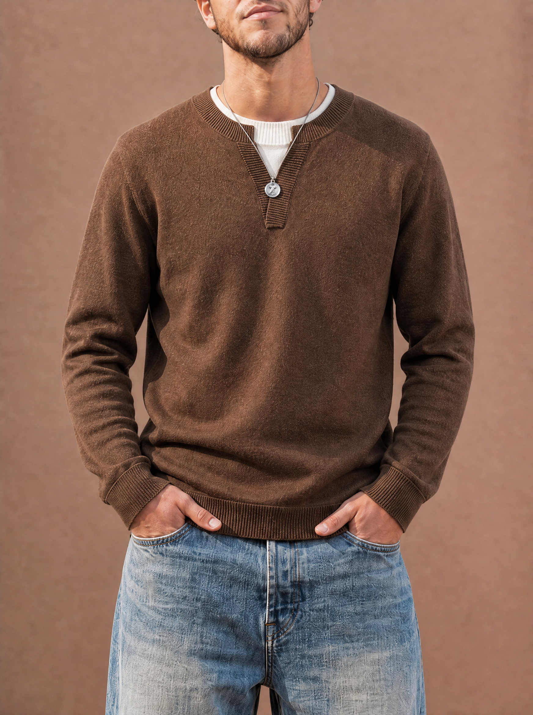The Coffee-Run Split Crew Sweater (Camel)
