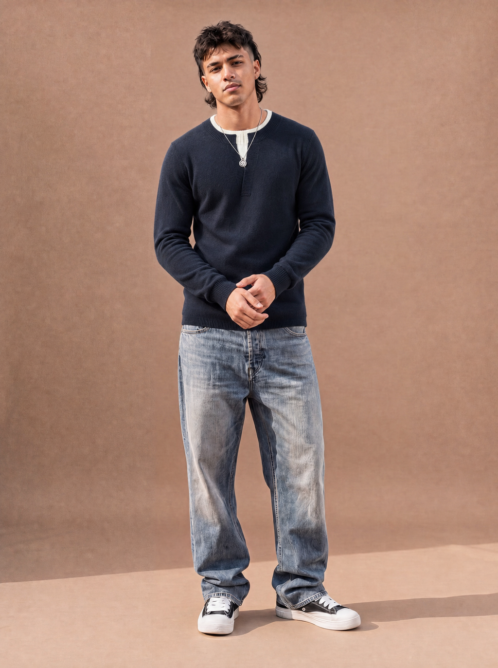 The Coffee-Run Split Crew Sweater (Navy)