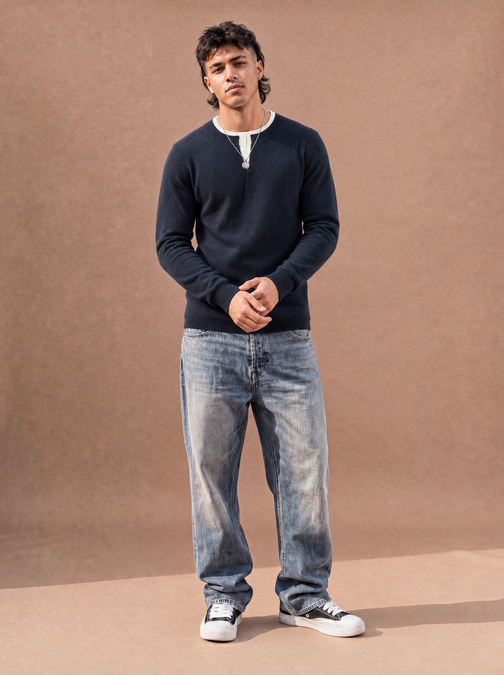 The Coffee-Run Split Crew Sweater (Navy)