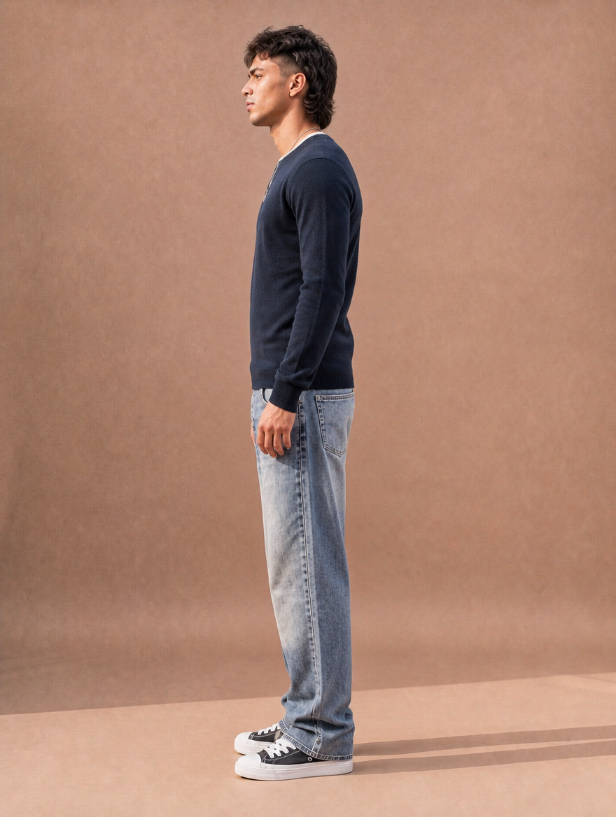 The Coffee-Run Split Crew Sweater (Navy)