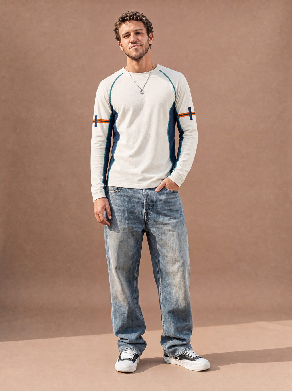 The Dolomites Long Sleeve Crew (White/Black)