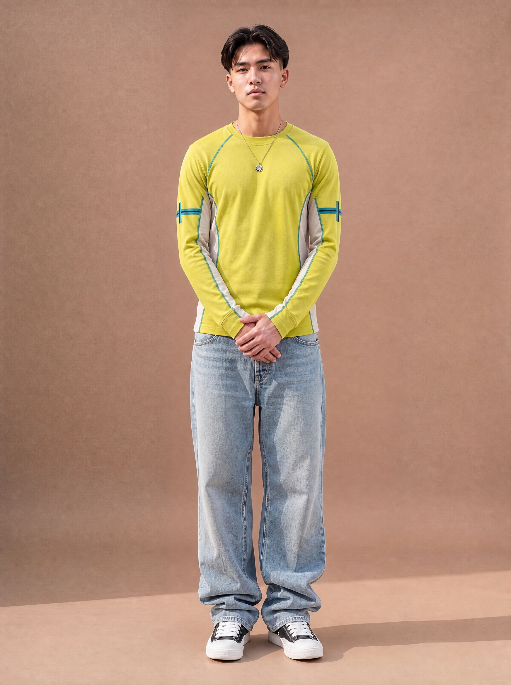 The Dolomites Long Sleeve Crew (Lime/White)