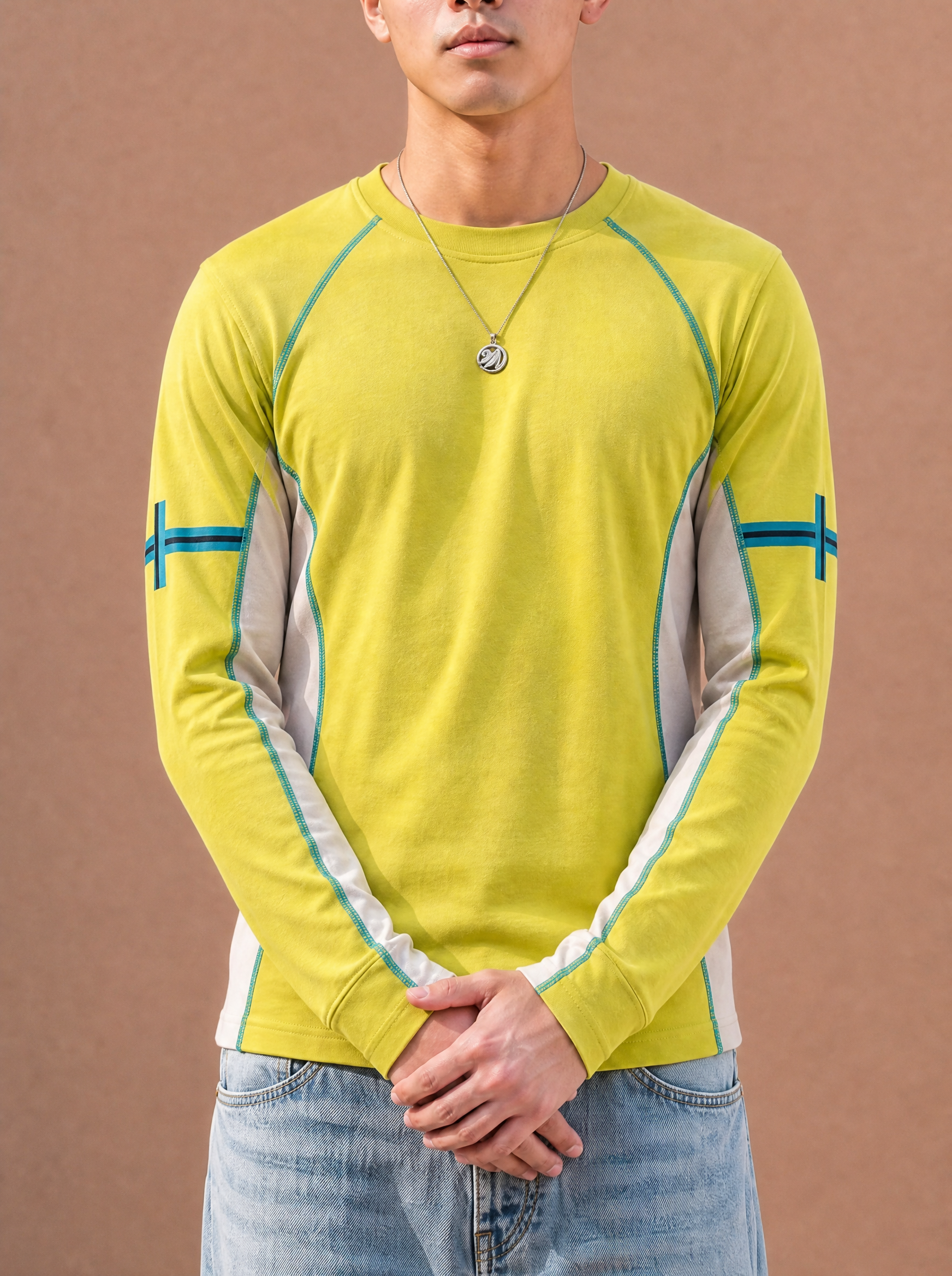 The Dolomites Long Sleeve Crew (Lime/White)