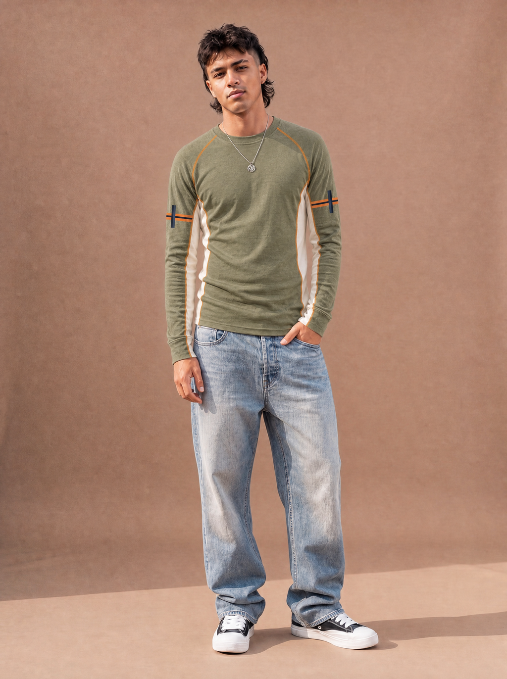 The Side-Quest Long Sleeve Crew (Olive/White)
