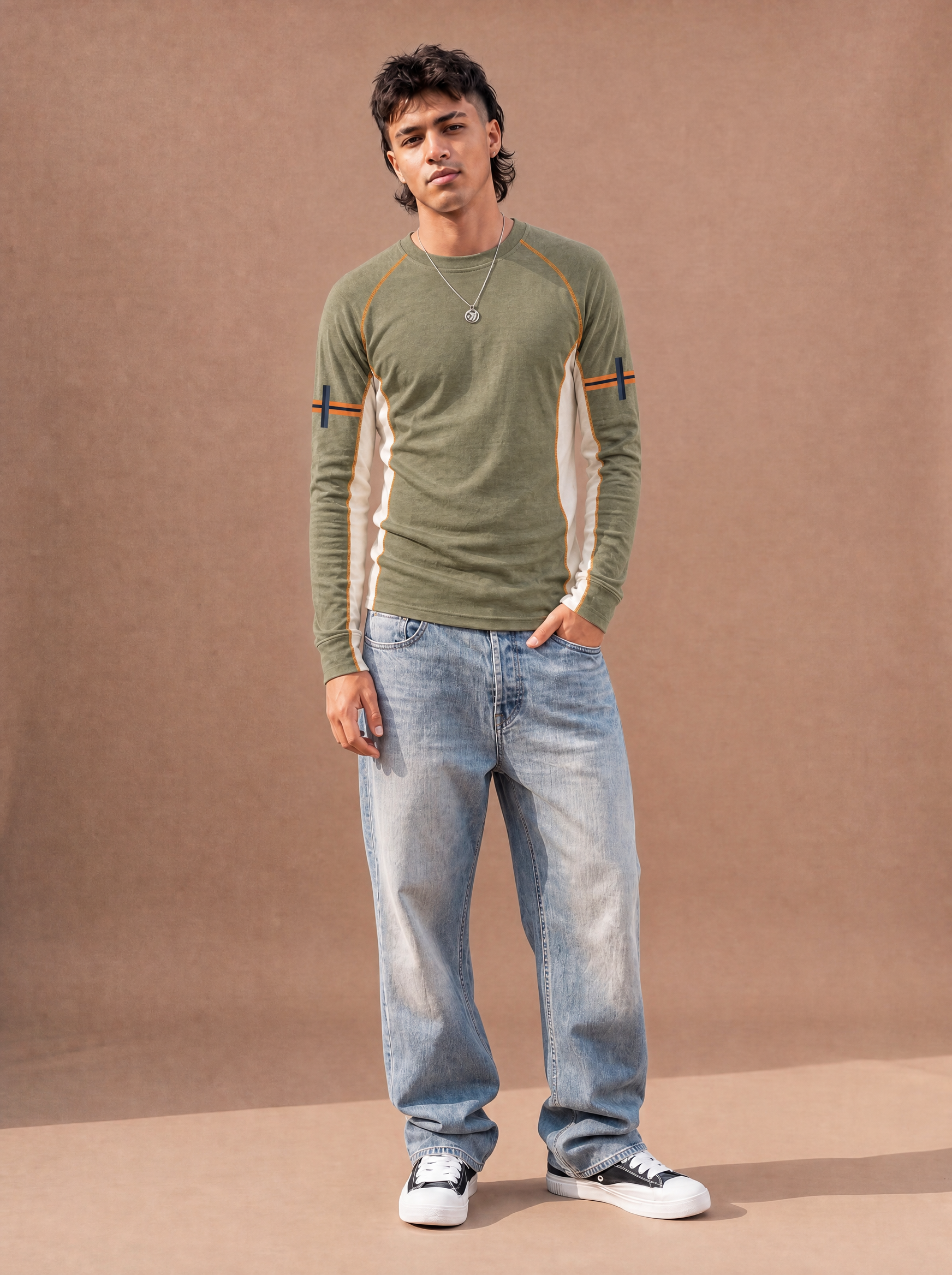 The Side-Quest Long Sleeve Crew (Olive/White)