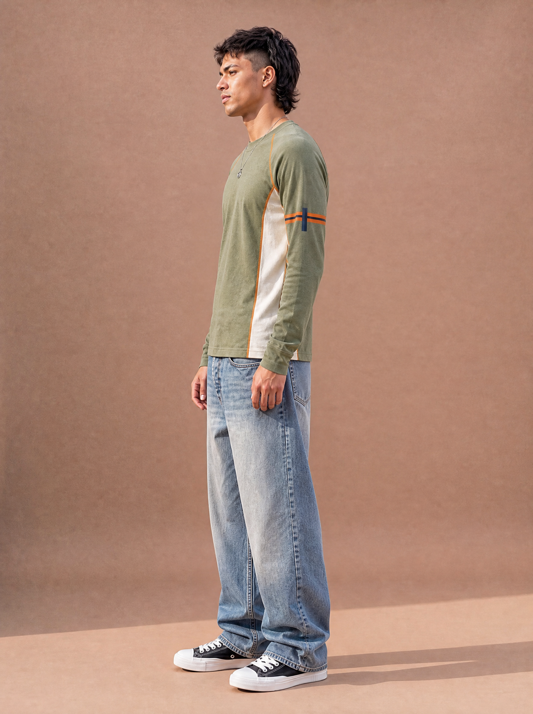 The Side-Quest Long Sleeve Crew (Olive/White)