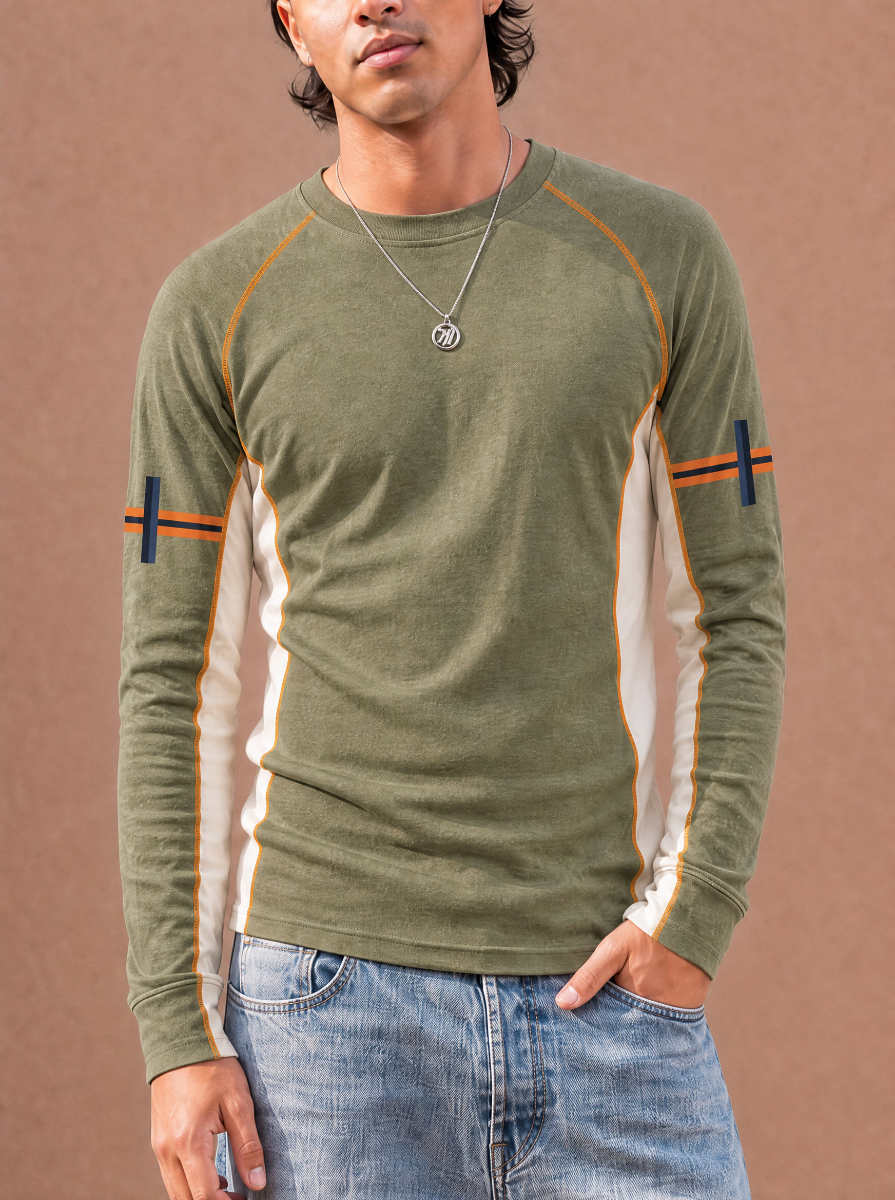 The Side-Quest Long Sleeve Crew (Olive/White)